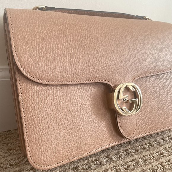 NEW 100% Authentic Gucci Calfskin Interlocking G Crossbody Shoulder Bag in Beige - Picture 3 of 8